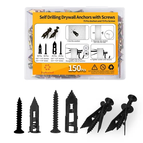 Miniatura 12 de Jyphorixal Kit de 160 piezas de anclajes autoperforantes para paneles de yeso con tornillos, 80 anclajes para chapa (0.47X1.18 pulgadas) y 80