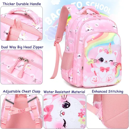 Miniatura 36 de Juego de mochila para niñas y adolescentes, mochila escolar para niños con bolsa para el almuerzo, estuche para lápices, mochilas escolares