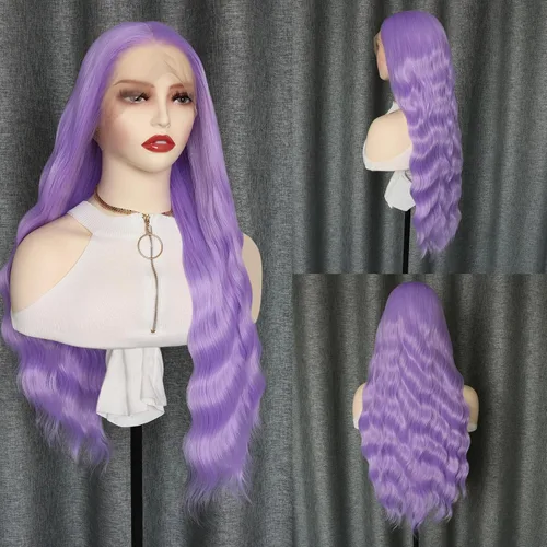 Miniatura 18 de Pelucas de encaje frontal sintéticas largas y rizadas de color gris para mujeres, parte central, línea natural del cabello, pelucas de encaje