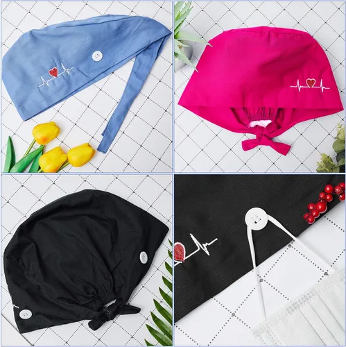 Miniatura 4 de SATINIOR Gorra de trabajo de 4 piezas con botones, gorro de trabajo unisex con banda ajustable para el sudor