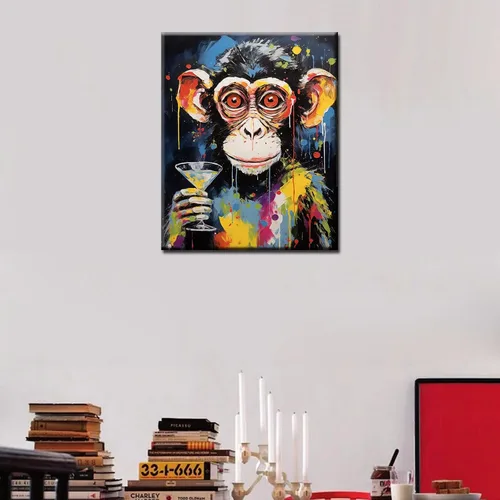 Miniatura 3 de Tucocoo Divertidos kits de pintura colorida de mono por números con pinceles y pigmento acrílico sobre lienzo para adultos, imagen de copa