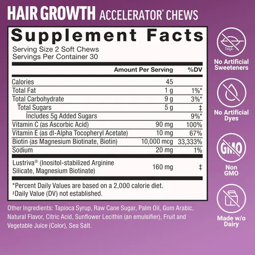 Miniatura 7 de Paquete de FORCE FACTOR NAD+ + Force Factor Hair Growth Accelerator Soft Chews, mezcla de bayas, 60 masticables suaves