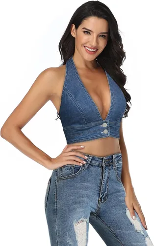 Miniatura 2 de Camiseta corta sin mangas con botones en la parte delantera y cuello en V profundo para mujer, corsé sin espalda