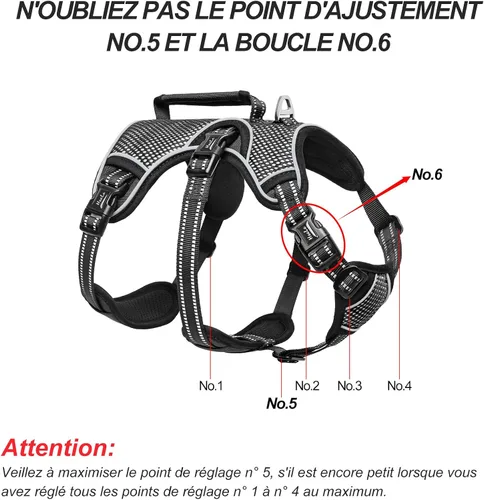 Miniatura 7 de HEELE Arnés para perro, arnés para perro a prueba de escapes, liberación en el cuello, chaleco ajustable reflectante sin tirones con mango duradero