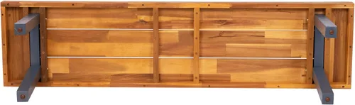 Miniatura 9 de BizChair Banco de madera de acacia maciza, parte superior de listones con acabado natural, patas de madera acampanadas negras, 500 libras. Capacidad
