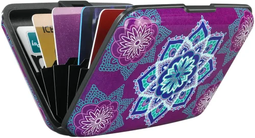 Miniatura 83 de ELFISH Mini cartera de aluminio RFID para tarjetas de crédito, funda de identificación de metal para hombres y mujeres, Happy Flower, Cartera Rfid