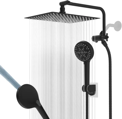 Cabezal de ducha de metal de 12 pulgadas, cabezal de ducha de alta presión, cabezal de ducha de mano con brazo de extensión de ducha ajustable de 11