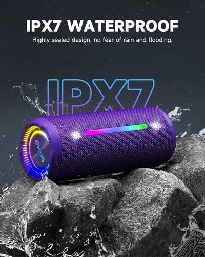 Miniatura 2 de OHAYO - Bocina Bluetooth 5.3, portátil, inalámbrica, impermeable IPX7, sonido potente de 25 W, 24 horas de reproducción, emparejamiento dual, graves