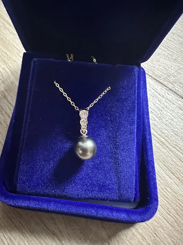 Miniatura 2 de Nonnyl Collares con colgante de perlas reales cultivadas de Tahití negro para mujer con perlas genuinas de calidad AAA de 9 a 0.394 in Collar