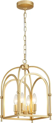 Miniatura 14 de Gold Crystal Chandelier, 4-Light Modern Chandeliers for Dining Room Light Fixture Over Table Adjustable Height Hanging Farmhouse Pendant Light for