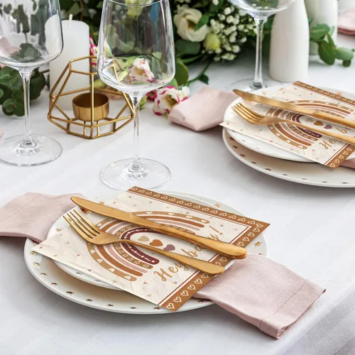 Miniatura 5 de AnyDesign Paquete de 80 servilletas de papel boho arcoíris Hey Baby Party Luncheon Servilletas retro desechables decorativas para baby shower