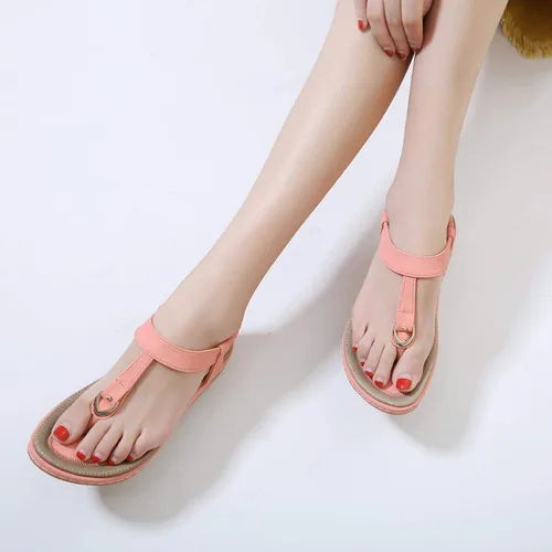 Miniatura 6 de SHIBEVER Sandalias bohemias para mujer de verano con cuentas y tirantes delgados al tobillo, zapatos elegantes