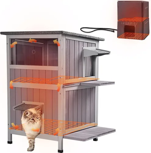 Miniatura 13 de GUTINNEEN Casa para Gatos de Exterior Climatizada Aislada con Calentador y Forro Térmico, Refugio Cálido de Invierno para Gatos Ferales Espacioso