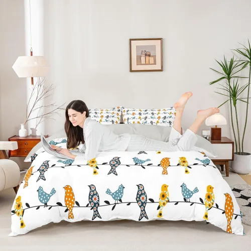 Miniatura 2 de Juego de ropa de cama de pájaros, tamaño individual para niños y niñas, adultos, dormitorio, universidad, decoración de Navidad, funda de edredón