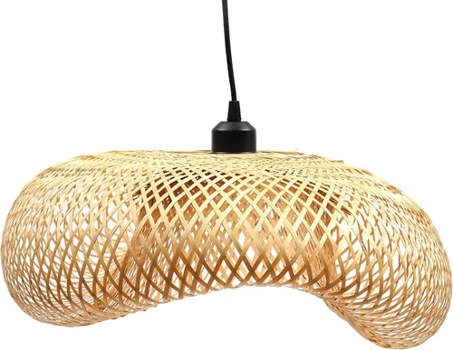 Miniatura 18 de Lámpara colgante de bambú tejida a mano, lámpara de ratán de una sola luz, tejido de madera natural, accesorio colgante de techo con cable ajustable