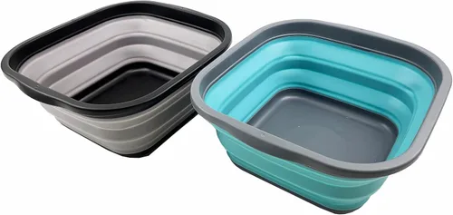 SAMMART Juego de 2 tinas plegables de 5.5 L (1.4 galones) - Tina plegable para platos - Lavabo portátil - Tina de plástico que ahorra espacio (gris