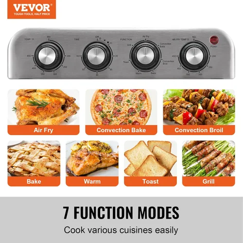 Miniatura 2 de VEVOR Horno tostador con freidora de aire 7 en 1, horno de convección de 18 L, horno tostador de acero inoxidable de 1800 W, combo de encimera
