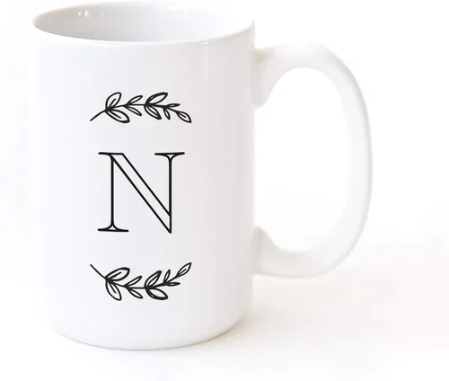 Miniatura 25 de The Cotton & Canvas Co. Manhattan Wreath - Taza de café personalizada con monograma inicial con letra A, taza de café de cerámica de porcelana. Para
