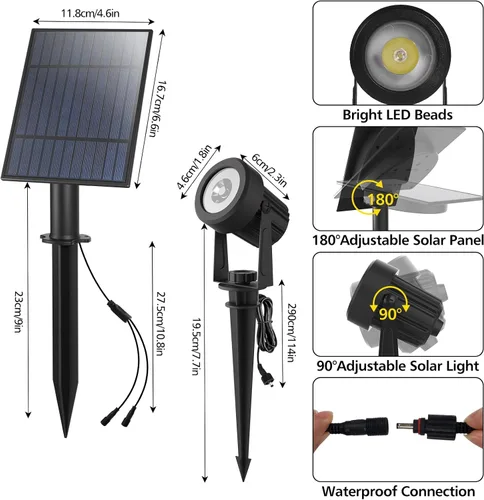Miniatura 8 de T-SUN Focos solares al aire libre impermeables, luces de paisaje solares 2 en 1 LED para jardín, focos solares para árbol, jardín, estanque, piscina