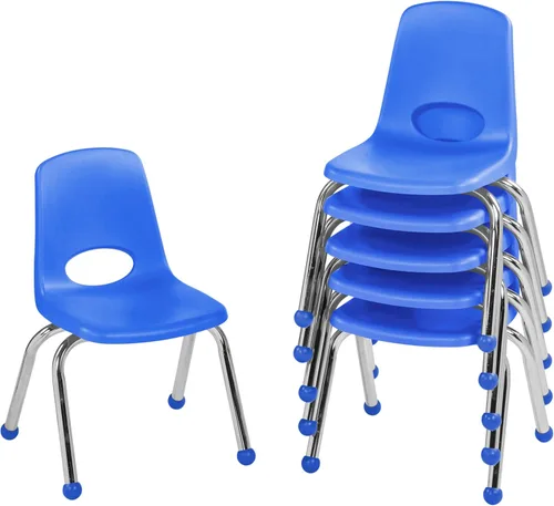 Miniatura 29 de FDP 16" Silla apilable escolar, silla de estudiante apilable con patas de acero cromado y ruedas; para aprendizaje en casa o en el aula - Gris claro
