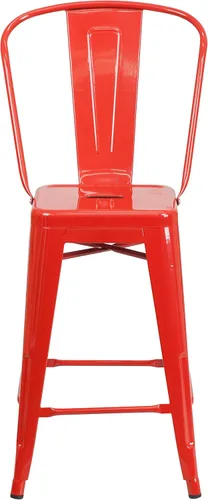 Miniatura 6 de Merrick Lane Taburete de altura de mostrador de la serie Dothan - Acabado rojo - Marco de metal con soporte cruzado - Práctico respaldo extraíble