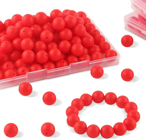 Miniatura 17 de Sunrony 70 cuentas de silicona para hacer collares, cuentas redondas de silicona a granel de 0.59 pulgadas para bolígrafos (rosa caramelo)