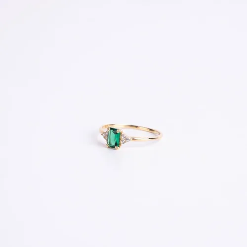 Miniatura 5 de Anillo de esmeralda de oro de 14 quilates Anillo de esmeralda y diamantes de oro macizo de 14 quilates para mujer Anillos apilables Anillo