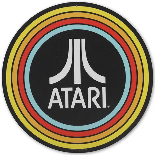 Open Road Brands Atari - Letrero redondo de metal con diseño de rayas vintage, decoración de pared retro Atari para sala de juegos o cueva de hombre