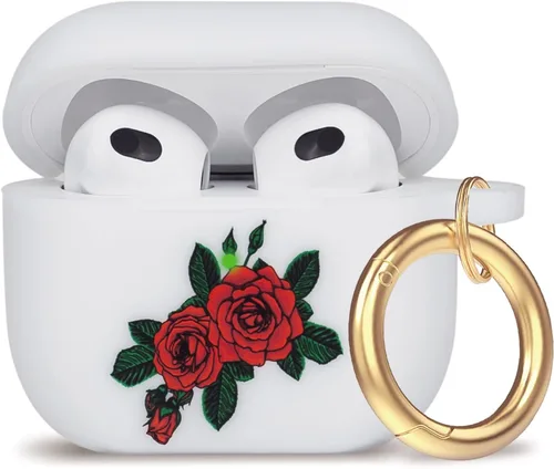 Miniatura 73 de Funda de silicona con flores compatible con AirPods Pro 2019, Gawnock - Funda suave y flexible para imprimir para mujeres y niñas con llavero - Flor
