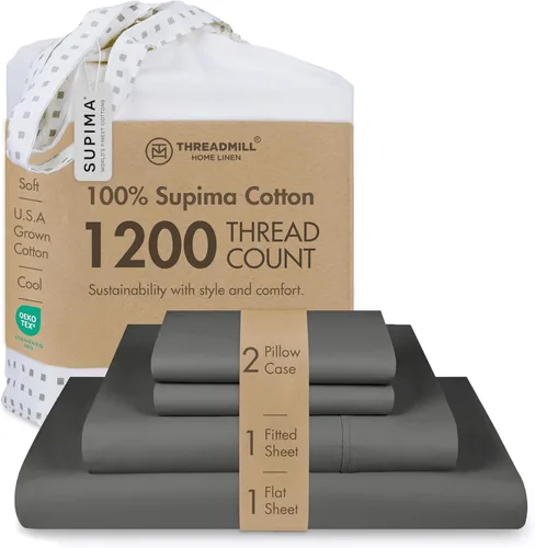 Miniatura 11 de Threadmill Sábanas de Algodón Supima de Lujo, 1200 Número de Hilos Suaves 100% Algodón para Cama Tamaño King, Juego de Sábanas de Cama King de 4