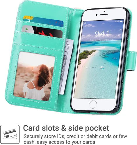 Miniatura 2 de ULAK - Funda tipo cartera para iPhone SE 3 (2022)/SE (2020)/8/7, con tarjetero, funda tipo cartera de piel sintética floral premium con soporte