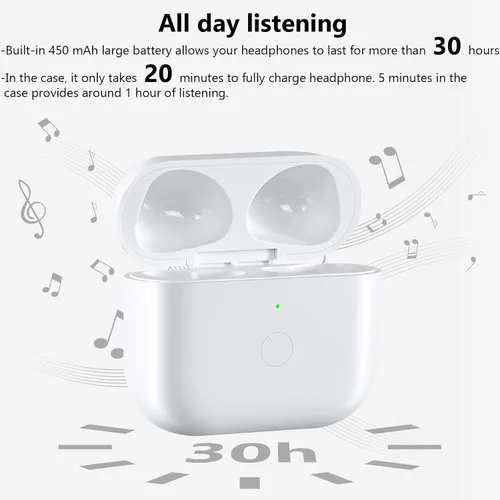Miniatura 4 de Funda de carga inalámbrica compatible con AirPod de 4ª generación, funda Air Pod 4 de repuesto con botón de sincronización de emparejamiento Blanco