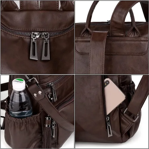 Miniatura 4 de UTO Mochila de cuero vegano para mujer, diseño de moda, convertible con borla, para viajes, con borla