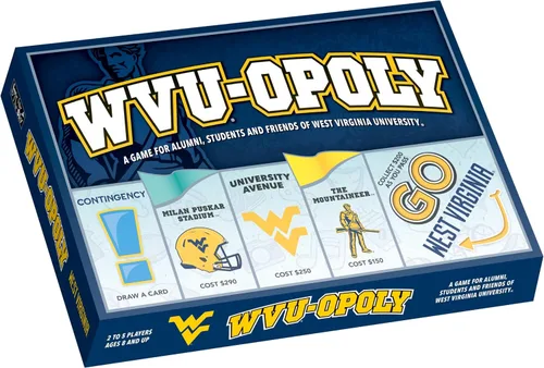 Late for the Sky West Virginia-Opoly Juego de mesa – WVU Campus Edition, juego de estrategia familiar para 2-6 jugadores, fichas de College Tokens,