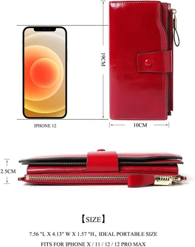 Miniatura 5 de DemonHunter Cartera de piel auténtica con bloqueo RFID de gran capacidad para mujer DZA2083 DZA2083J x Borgoña Cartera RFID