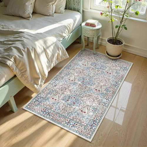 Miniatura 3 de Lahome Tapete floral lavable, suave, para entrada y cocina, 2 x 3 pies, antideslizante, bohemio, ultradelgado, fácil de limpiar, para interior, Azul