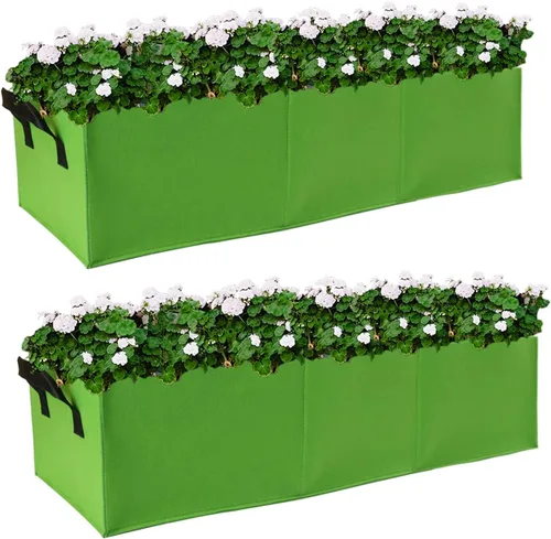 Miniatura 8 de Bolsas de cultivo de 15 galones, paquete de 2 unidades, 3 compartimentos, bolsas de plantación rectangulares elevadas, 14.11 oz de tela no tejida