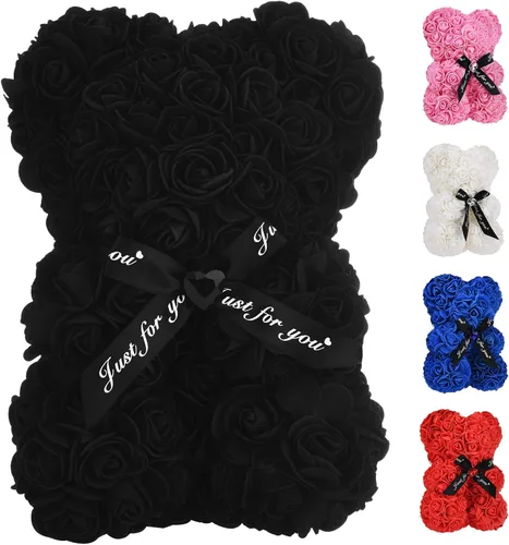 Miniatura 11 de Oso de peluche hecho de rosas, regalo para mujer, regalo para madre, hecho a mano, con tira de luces, con caja de regalo, para regalo de cumpleaños