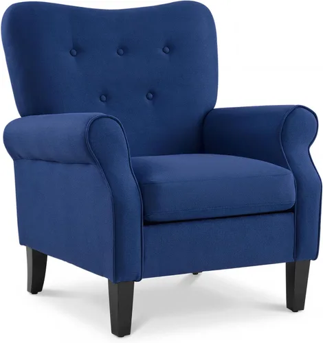 YOLENY Silla decorativa moderna, sillón de respaldo alto, sofá individual tapizado con botones de tela con patas de madera para sala de estar, Azul