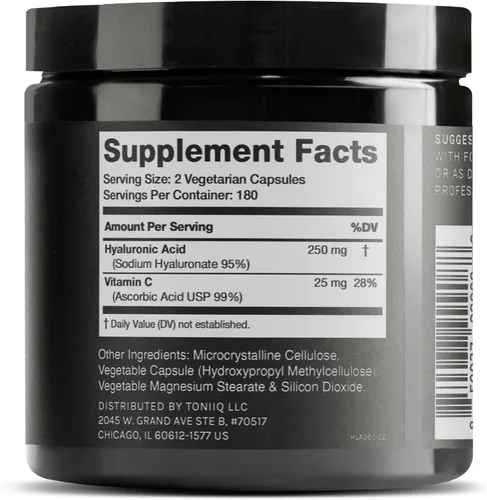Miniatura 2 de Toniiq Suplementos de ácido hialurónico - Probado en laboratorio 95% de pureza ultra alta - Fermentado y biodisponible con vitamina C - Probado