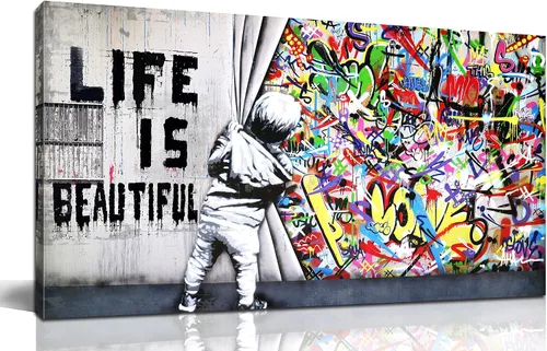 Miniatura 16 de JKWALL77 Lienzo de graffiti para dormitorio, arte de pared gaming para chicos adolescentes, pintura abstracta, arte pop, decoración moderna de pared