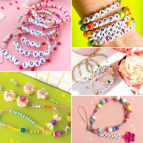 Miniatura 5 de 100 cuentas de letras – Cuentas redondas blancas del alfabeto acrílico de 0.16 x 0.27 pulgadas para hacer joyas, pulseras, collares y llaveros