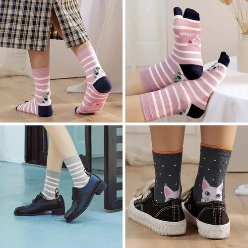 Miniatura 5 de Hellomamma Tabi - Calcetines de dos dedos para mujer, con división atlética, de algodón, colorido, 4 pares