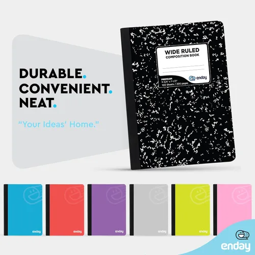 Miniatura 5 de Emraw cuaderno de composición con cubierta de estilo mármol de color blanco y negro, con 100 páginas de papel blanco con renglones angostos, 2