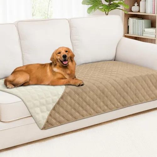 Miniatura 12 de Smiry Funda impermeable para cama de mascota, suave y lavable, para muebles, cama, sofá, reversible, a cuadros (30 x 53 pulgadas, color beige/beige)