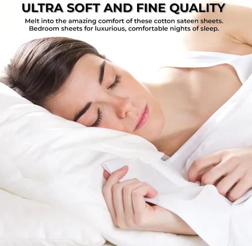 Miniatura 5 de Tribeca Living Juego de sábanas, sábanas y fundas de almohada de satén de algodón egipcio suave, bolsillo extra profundo, 600 hilos, ropa de cama