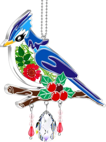 KY&BOSAM Blue Bird - Campanillas de viento de cristal con dijes de metal, prismas de arco iris coloridos para decoración de jardín para mamá/abuela,