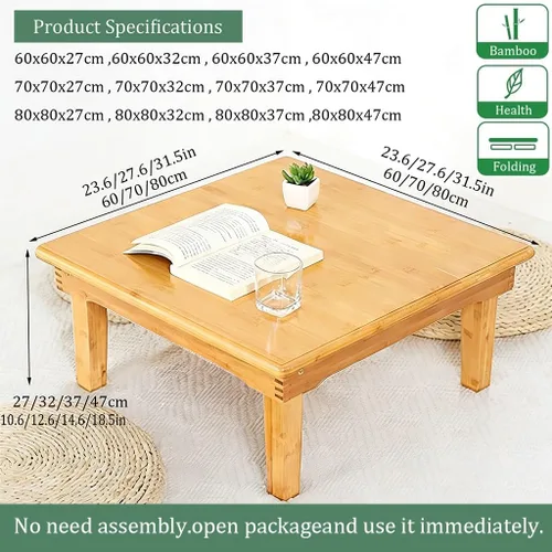 Miniatura 2 de Mesa plegable, mesa cuadrada de bambú para el hogar, escritorio de computadora, mesas bajas de bambú, mesa de comedor pequeña multifuncional, varios