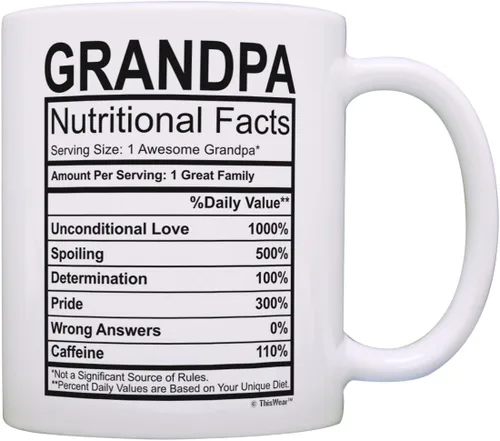 Taza del día del padre para el abuelo con etiqueta de datos nutricionales, regalos divertidos para el abuelo de 11 onzas, taza de café, taza de té,