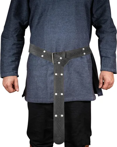Miniatura 2 de GelConnie Cinturón de cuero vikingo Ren Faire, cinturón medieval para hombre, cinturón ancho de piel sintética, cinturón de cuero renacentista